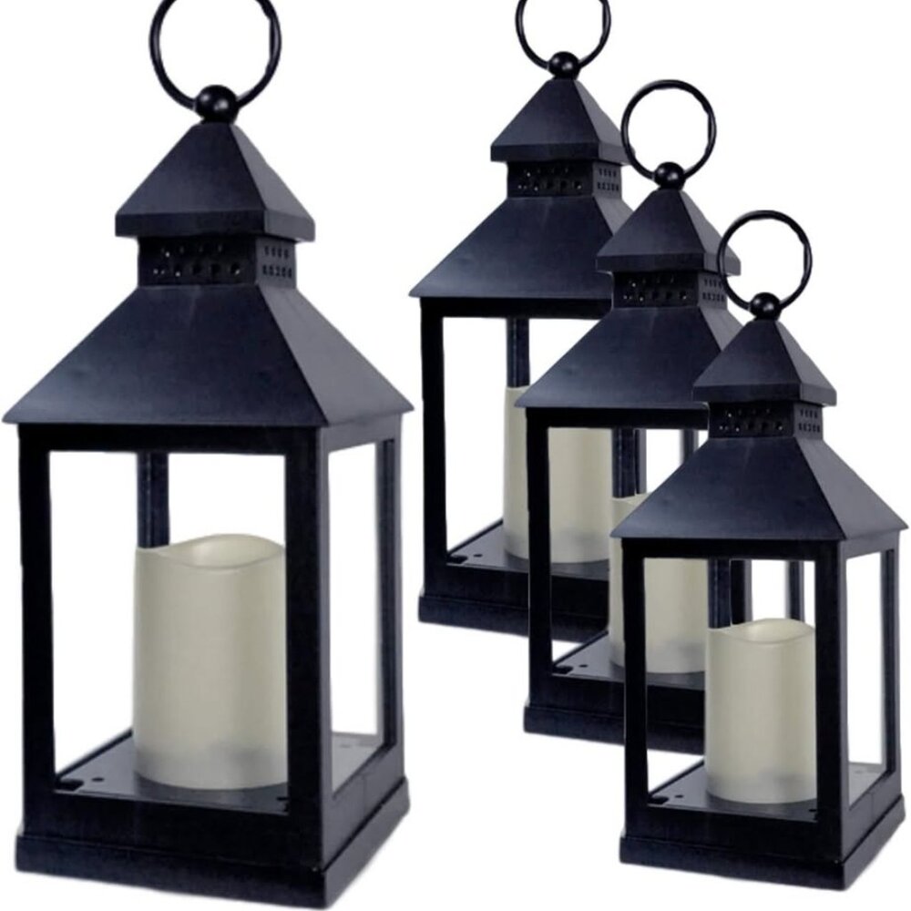 Decorative Lanterns (Set of 3) 5 Hour Timer - 9 3/8" Flameless Candles Included